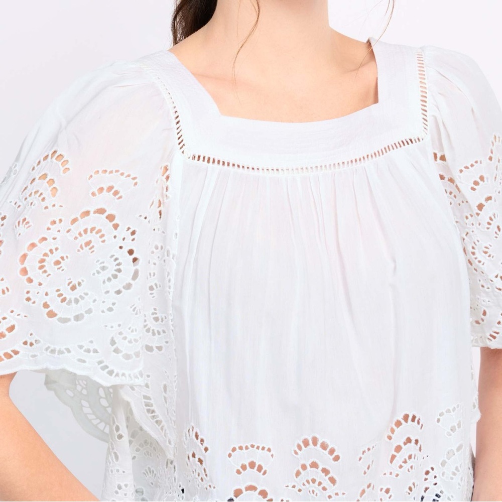 Madewell Eyelet Flutter-Sleeve Top - White - XL - Picture 3 of 4